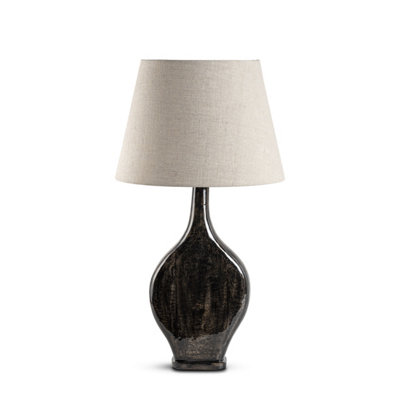  - Large Black Brown Wash Wooden Table Lamp With Fabric Shade For Living Room Or Bedroom 77X40X40Cm