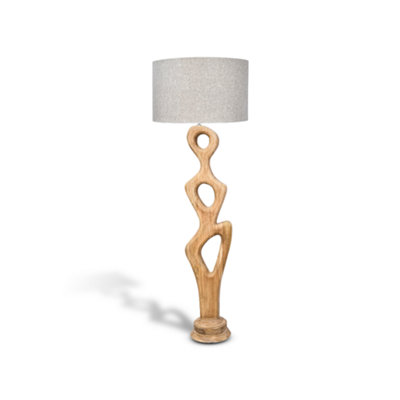  - Solid Wood Floor Lamp With Fabric Shade And Sculptural Base Natural Finish