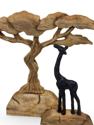Mango Wood And Polyresin Giraffe Sculpture Black And Natural Finish 50X8X43Cm from B&Q