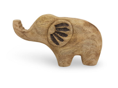 Mango Wood Elephant SculptureHand-Carved Decorative Ornament For Home AccessoriesNatural Finish37X25X7Cm from B&Q