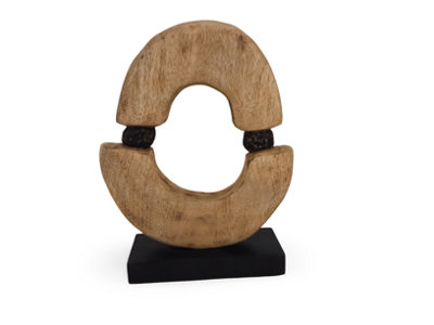 B&Q Mango Wood Abstract Sculpture - Freestanding Organic Circle Decor For Home Accessories - Natural Finish - 31.5X36x9cm