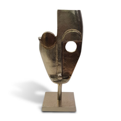 Elm Home And Garden Abstract Face Sculpture Ornament - Aluminium - Bronze/Silver - 40cm - Image 4
