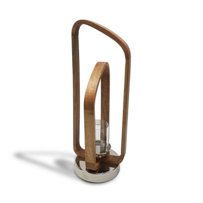 Sculptural Wood Frame Candle Holder Lantern Ornament And Home Accessory In Silver Natural 52Cm Height from B&Q