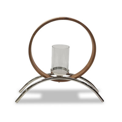 Try Large Circular Wooden And Metal Candle Holder Ornament And Home Accessory In Silver Natural 49Cm Height from B&Q