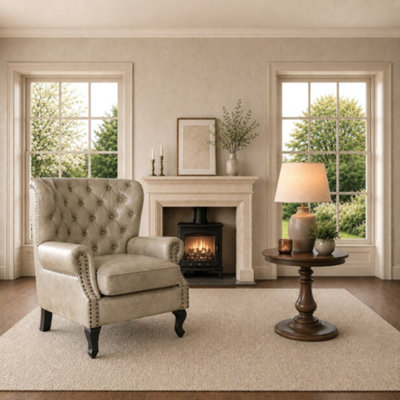  - Elm Home And Garden Blenheim Wingback Genuine Leather Armchair Grey 103Cm H X 84Cm W X 86Cm D