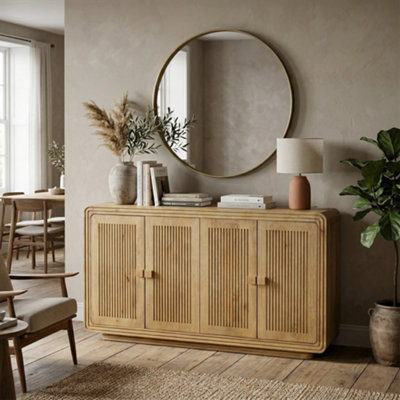  - Elm Home And Garden Harper Solid Mango Wood 4 Door Sideboard Natural 80Cm H X 140Cm W X 39Cm D