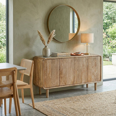  - Elm Home And Garden Arlington Solid Mango Wood 3 Door Sideboard Natural 80Cm H X 140Cm W X 40Cm D