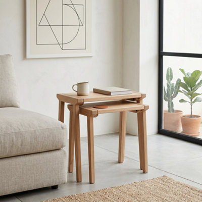  - Elm Home And Garden Bayswater Solid Mango Wood Nest Of Tables Natural 54Cm H X 55Cm W X 45Cm D
