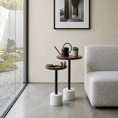  - Elm Home And Garden Marble Arch Mango Wood And Marble Nest Of Tables Brown 53Cm H X 30Cm W X 30Cm D