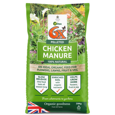 Vitax Pelleted Chicken Manure Fertiliser 20Kg Organic Multi Purpose Plant Feed For Lawns Vegetables Flowers And Shrubs from B&Q