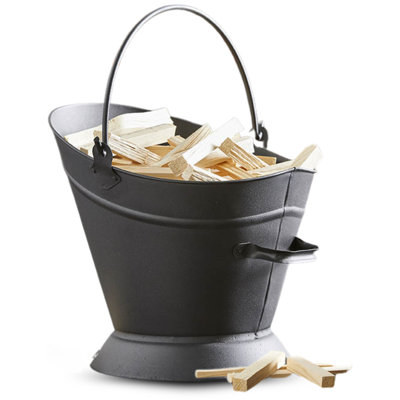  - Fire122 16 Black Waterloo Metal Bucket 33.5X28X35Cm Coal Ash Carrier Fireplace Storage Durable Fireside Accessory