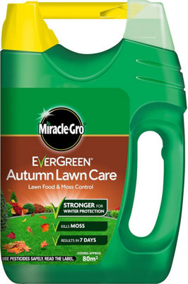 Miracle-Gro Autumn Lawn Fertiliser & Moss Killer With Easy Spreader 80M² Feed Strengthens Grass & Roots from B&Q