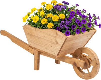Wooden Wheelbarrow Planter Rustic Pine Decorative Garden Flower Pot Drainage Hole 73X31X28Cm from B&Q