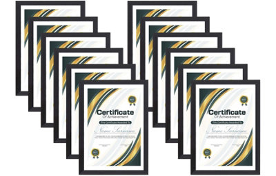 A4 Black Ribbed Document Frame Pack 12Domkora A4 Photo & Art Display FramePortrait Landscape Wall Hanging Tabletop from B&Q
