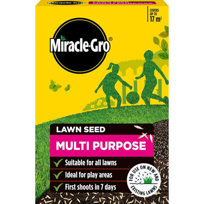 Miracle-Gro Multi Purpose Lawn Seed 500G Hardwearing Ryegrass And Fescue Mix For New Lawns And Over Seeding 17M2 Coverage from B&Q
