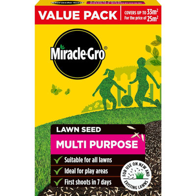 Miracle-Gro Multi Purpose Lawn Seed 1Kg Value Pack Hardwearing Ryegrass And Fescue Mix For New Lawns And Over Seeding 33M2 from B&Q