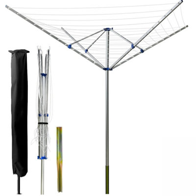 - Rotary Airer 4 Arm 50M Aluminium Lightweight Clothes Dryer With Ground Spike And Protective Cover For Garden Drying