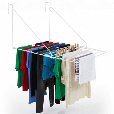  - Over-The-Door Utility Clothes Airer 7M Folding Indoor Dryer Rack Heavy Duty White Metal Laundry Airer For Indoor Use