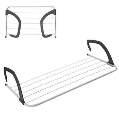  - Deluxe Radiator Airer 5 Bar White Compact Folding Indoor Drying Rack For Clothes Towels Laundry Energy Saving Solution