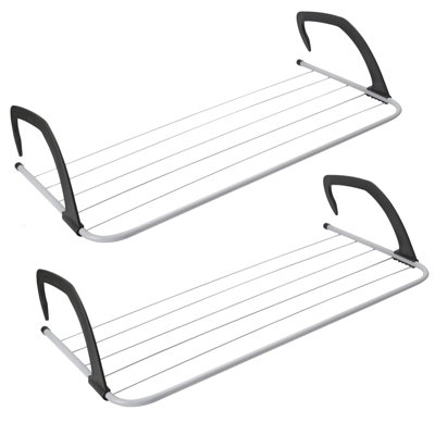 - 2 Pieces Deluxe Radiator Airer 5 Bar White Compact Folding Indoor Drying Rack For Clothes Towels Laundry Energy Saving Solution