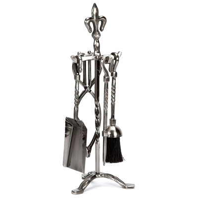 Fire116 Fleur De Lys Pewter Metal Fireplace Companion Set With PokerBrushShovelTongs And Stand from B&Q