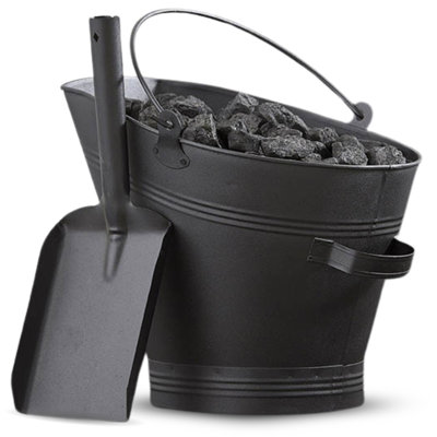 Fire81 Black Metal Waterloo Bucket & Shovel Fireplace Accessory Durable Coal And Ash Container With Strong Metal Shovel For Hearth from B&Q