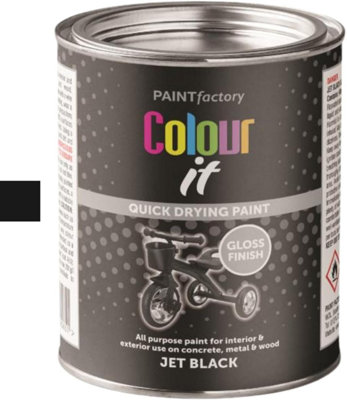 Colour It Jet Black Paint Tin Hard Wearing Quick Drying Multi Surface Brush On Protective Base Coating 300Ml 3065 from B&Q