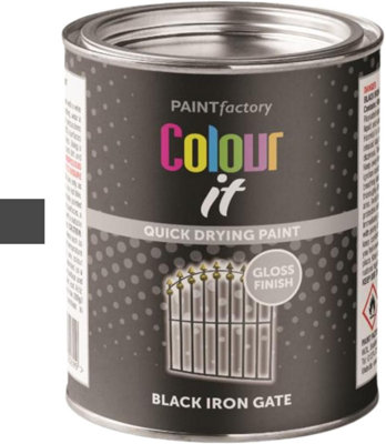 Colour It Black Iron Gate Paint Tin Hard Wearing Quick Drying Multi Surface Brush On Protective Base Coating 300Ml 3069 from B&Q