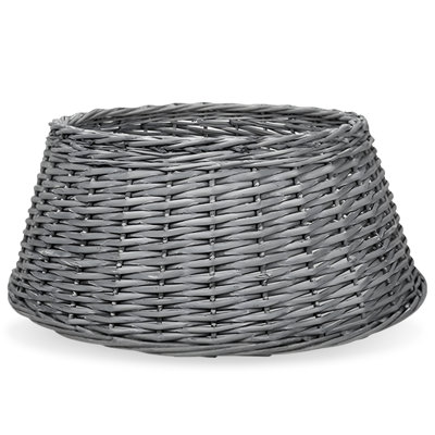  - Natural Wicker Christmas Tree Skirt Grey Large 45X65X34Cm Decorative Base Cover For Artificial Or Real Trees Rustic FinishD65