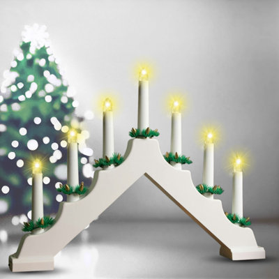  - Christmas Candle Bridge 7 Led Battery Operated Wooden Xmas Decoration With 6 Hour Timer For Windowsill Or Table DisplayWhite
