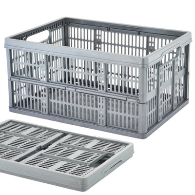 Caprican Grey 1 Pack Foldable Crates Plastic Storage Crate Basket | 32L Collapsible Storage Box With Handles | Heavy-Duty Fold Flat Design | Multi-Purpose Container For Home, Living, Kitchen & Office Organisation - Image 2