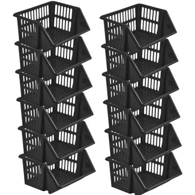 35Cm Plastic Stacking Basket Storage Veg Rack Stackable Organizer For Kitchen Pantry Bathroom Office Utility Use Black Pack Of 12 from B&Q
