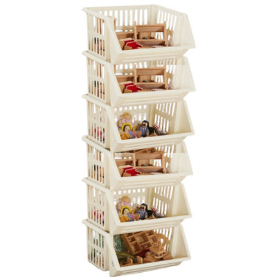 35Cm Plastic Stacking Basket Storage Veg Rack Stackable Organizer For Kitchen Pantry Bathroom Office Utility Use Cream Pack Of 6 from B&Q