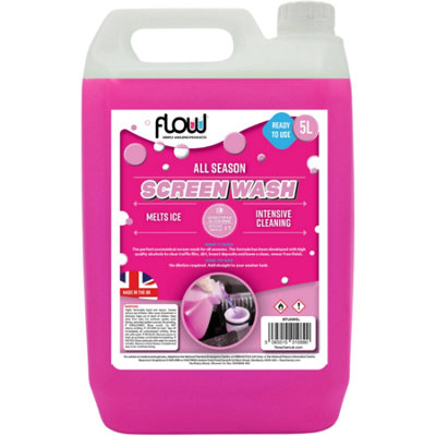 Flow Pink Ready To Use Screenwash All Seasons Formula Effective Down To Minus 5 Degrees Streak Free 5 Litre from B&Q