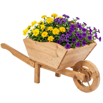Wooden Wheelbarrow Garden Planter Outdoor Rustic Patio Flower Pot Fir Wood Cottage Brown Drainage Hole Gardening Gift For Mum from B&Q
