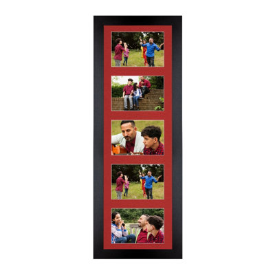 B&Q -  26X8 Black Sleek Multi Photo Frame With Crimson MountHolds 5 Apertures (5X) 6X4 Photos