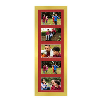 B&Q -  26X8 Gold Sleek Multi Photo Frame With Crimson MountHolds 5 Apertures (5X) 6X4 Photos