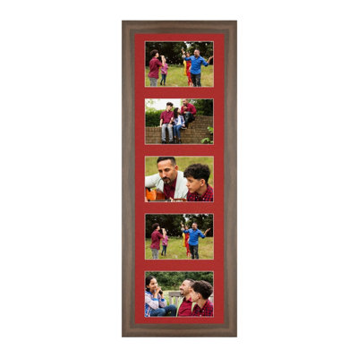 B&Q -  26X8 Walnut Sleek Multi Photo Frame With Crimson MountHolds 5 Apertures (5X) 6X4 Photos