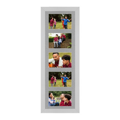 B&Q -  26X8 Silver Sleek Multi Photo Frame With Silver MountHolds 5 Apertures (5X) 6X4 Photos