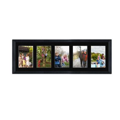 B&Q -  26X8 Black Classic Multi Photo Frame With Black MountHolds 5 Apertures (5X) 6X4 Photos