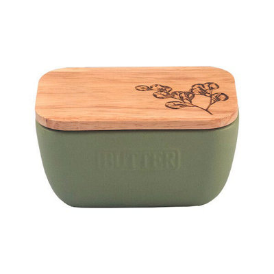 The Just Slate Company Flora Sage Green Butter Dish from B&Q