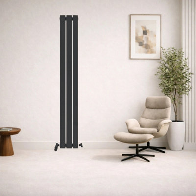  - Planet Radiators Flat Panel Single 1600 X 228mm Cast Iron Style Radiator Black