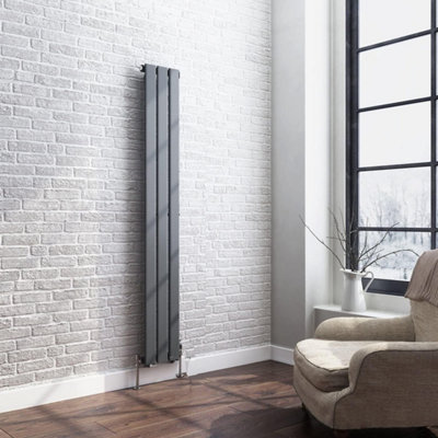  - Planet Radiators Flat Panel Single 1600 X 228mm Cast Iron Style Radiator Anthracite