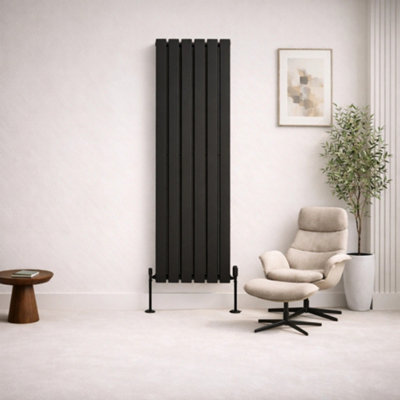  - Planet Radiators Flat Panel Double 1600 X 456mm Cast Iron Style Radiator Black