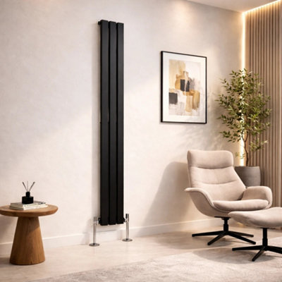  - Planet Radiators Flat Panel Single 1800 X 228mm Cast Iron Style Radiator Black