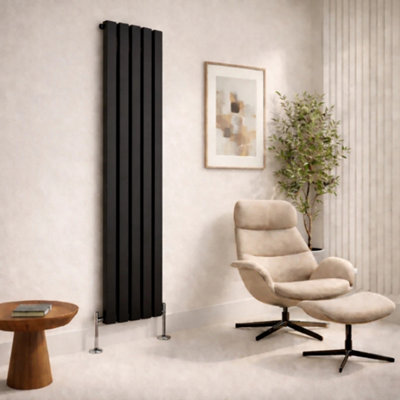  - Planet Radiators Flat Panel Single 1800 X 376mm Cast Iron Style Radiator Black