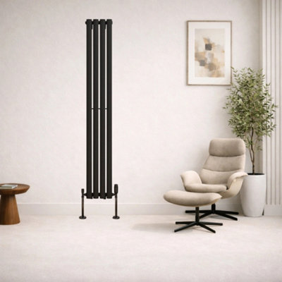  - Planet Radiators Oval Panel Single 1600 X 240mm Cast Iron Style Radiator Black