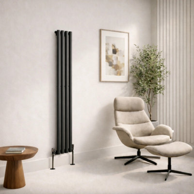 - Planet Radiators Oval Panel Single 1600 X 240mm Cast Iron Style Radiator Anthracite