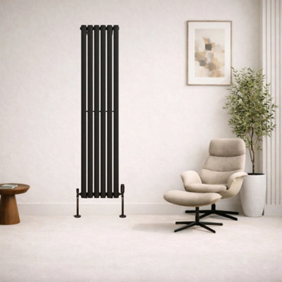  - Planet Radiators Oval Panel Single 1600 X 360mm Cast Iron Style Radiator Black