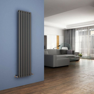  - Planet Radiators Oval Panel Single 1600 X 360mm Cast Iron Style Radiator Anthracite